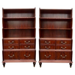 20th Century Regency Style Flame Mahogany and Brass Bookcases Pair