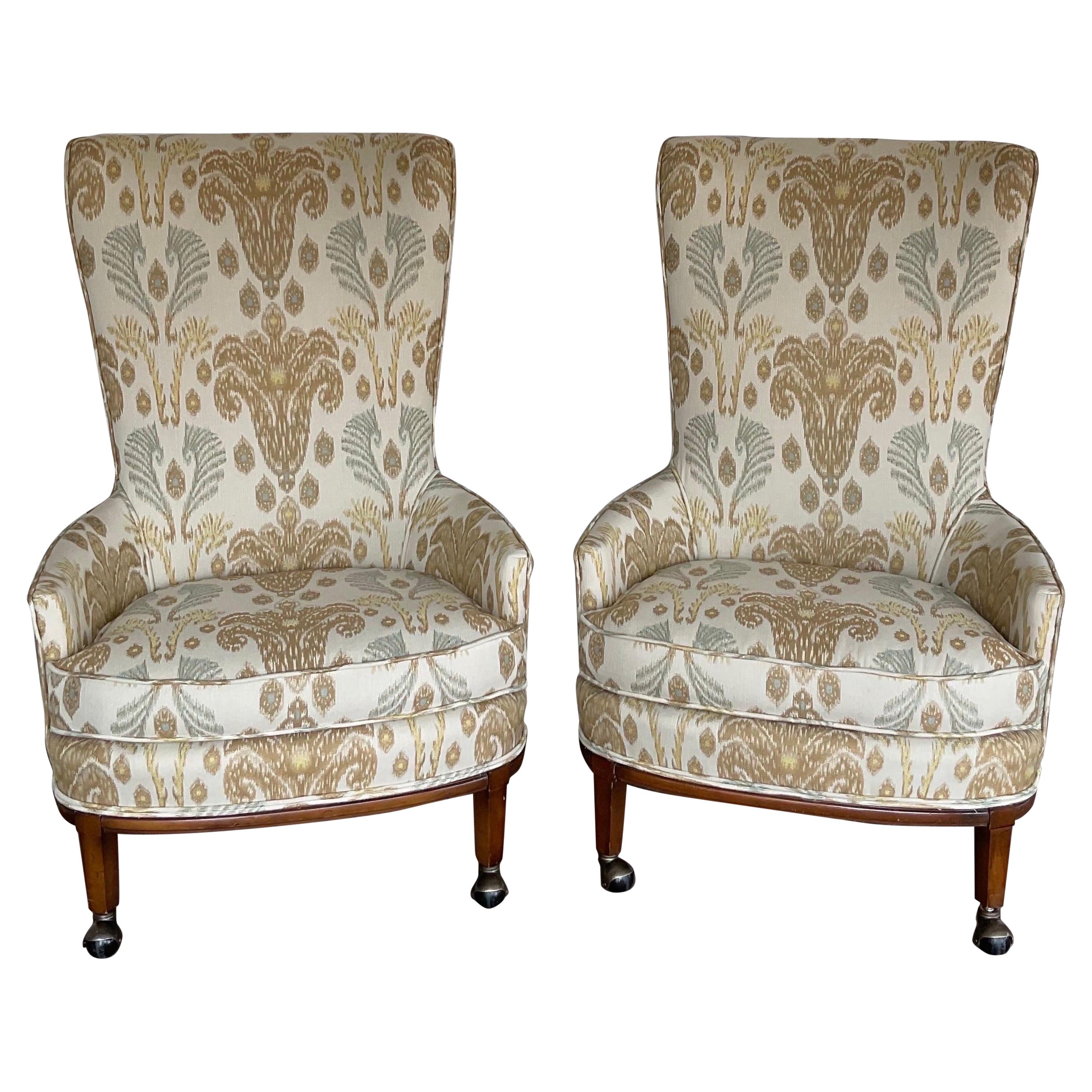 Expertly Restored 1960s Vintage Art Deco Tall Back Club Chairs - a Pair For Sale