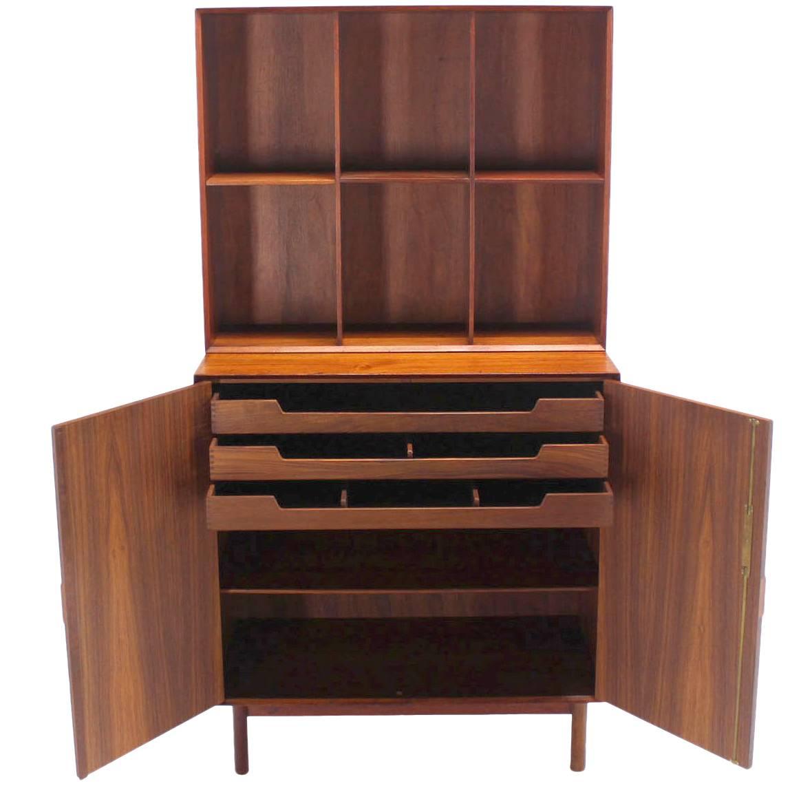 Peter Hvidt Solid Teak Bookcase Two Doors Chest of Drawers Cabinet Dowel Legs For Sale