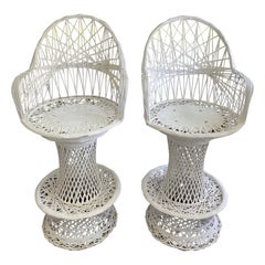 Retro Russell Woodard Woven Fiberglass Bar Stools