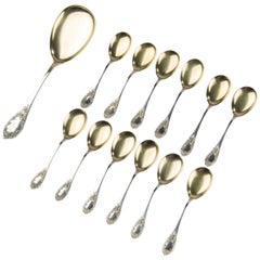 Antique 13-Piece Set of Solid Silver Ice Cream Spoons, Late 19th Century