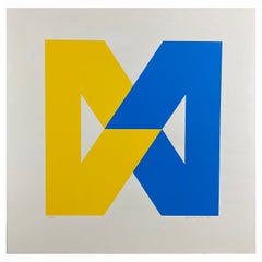 Abstract Geometric Blue and Yellow 70s Limited Edition Silkscreen Print
