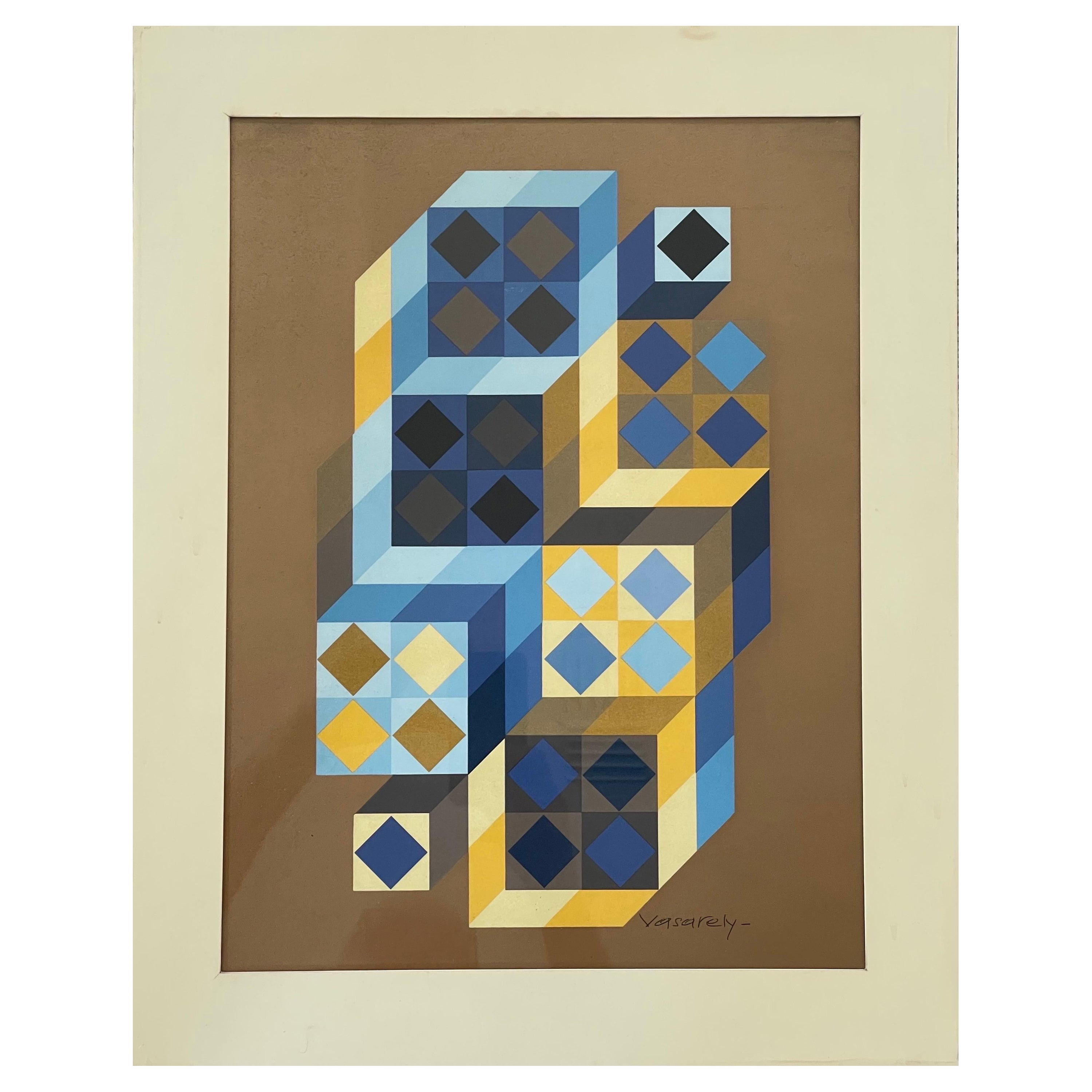 Signed Limited Edition Op Art Serigraph "Tridim-Gordes" by Victor Vasarely  For Sale