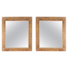 Pair Hollywood Regency Gilt Wood Framed Hanging Wall Mirrors