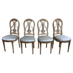 Antique French Louis XVI Style Gilded Balloon-Back Dining Chairs Newly Upholstered