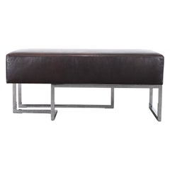 Leather and Stainless Steel Bench by Vladimir Kagan for Gucci, 1990s