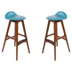 Erik Buch Barstools in Teak & Rosewood and Turquoise Leather