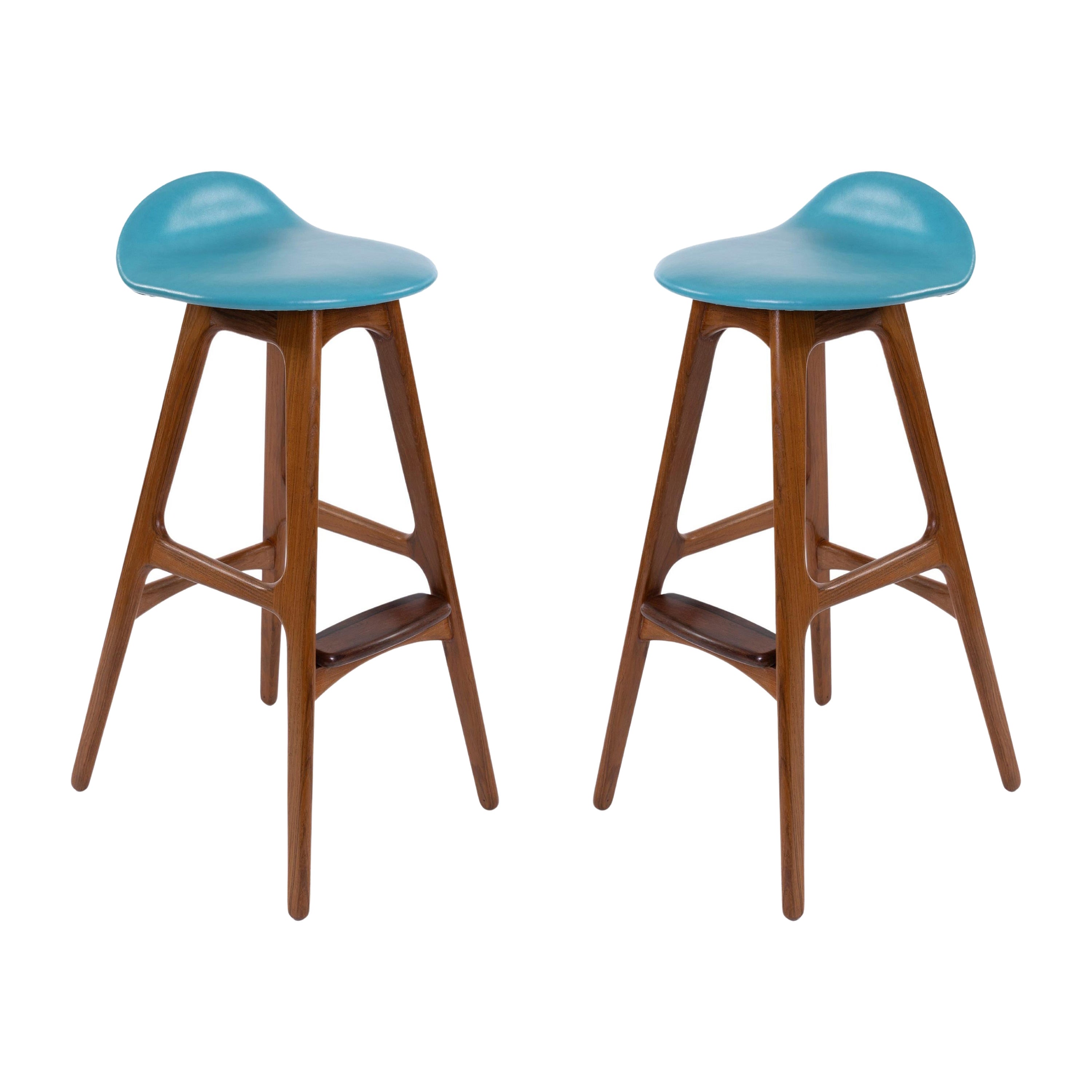 Erik Buch Bar Stools in Leather, Rosewood & Teak  For Sale