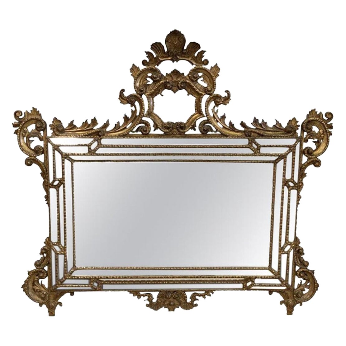 Miroir italien du 19ème siècle doré à l'or