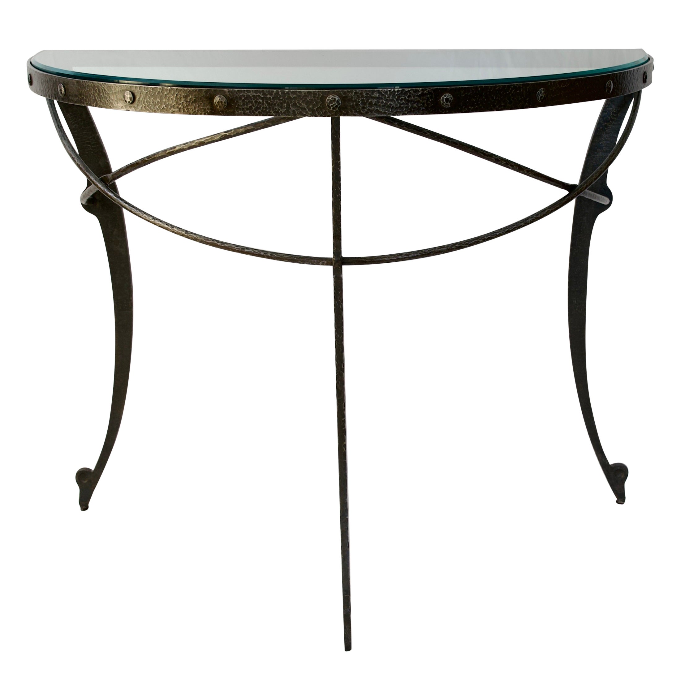 Hollywood Regency Style Half Moon Console Table Iron & Glass, Bathroom Vanity