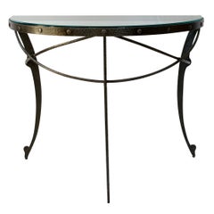 Hollywood Regency Style Half Moon Console Table Iron & Glass, Bathroom Vanity