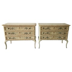 Vintage Pair Neoclassical Style Commodes Venetian Hand-Painted Italian Chest of Drawers 