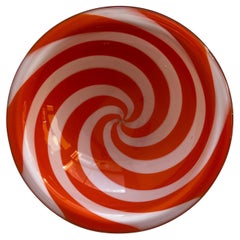 Vintage Murano Glass Dish with Tangerine Optic Swirls