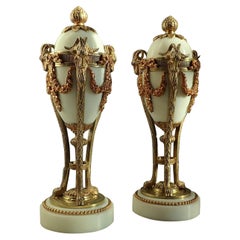 Gorgeous Pair of Ormolu and White Marble Cassolettes