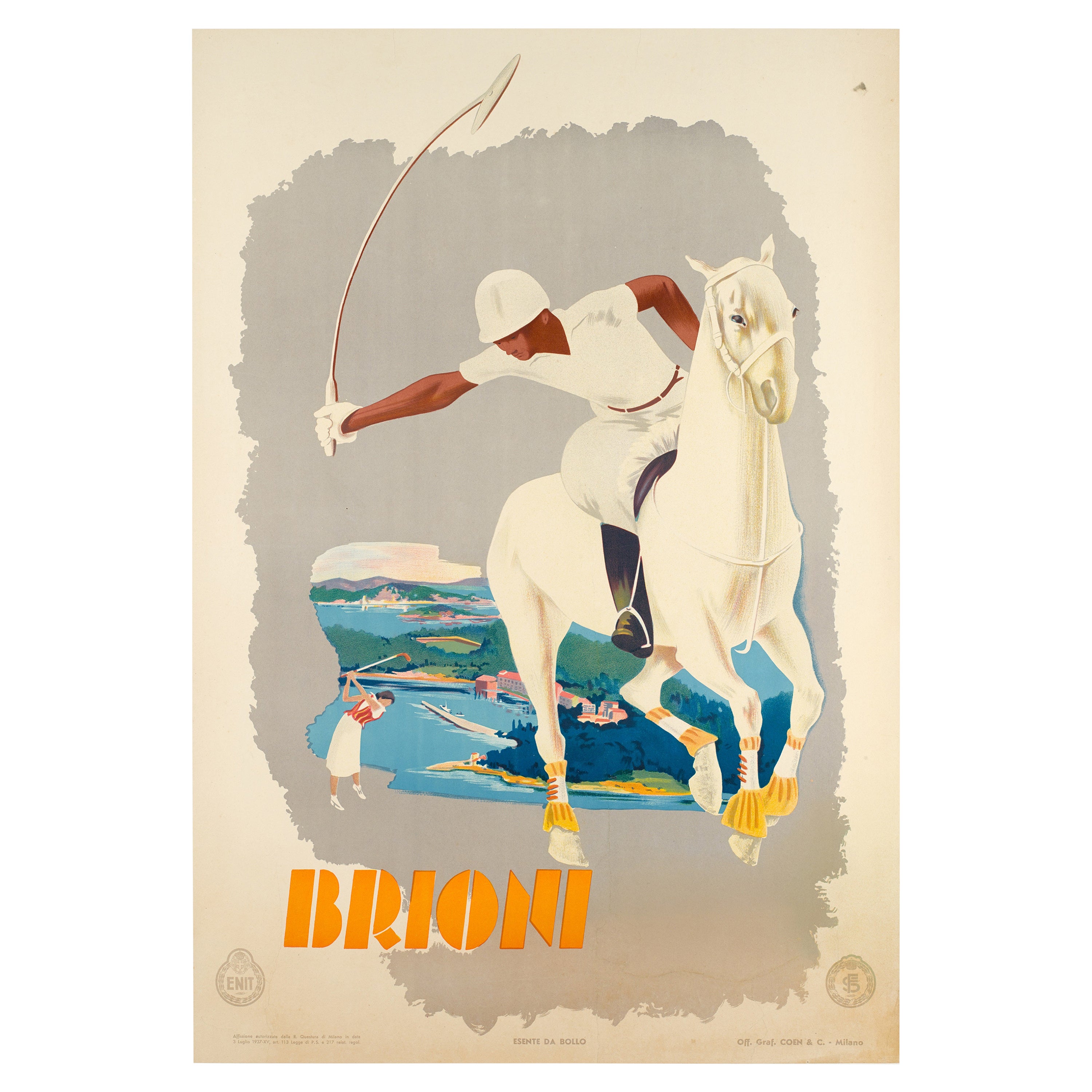 Original Vintage Poster, Brioni, Polo, Golf, Croatia, Italy, Horse, 1935