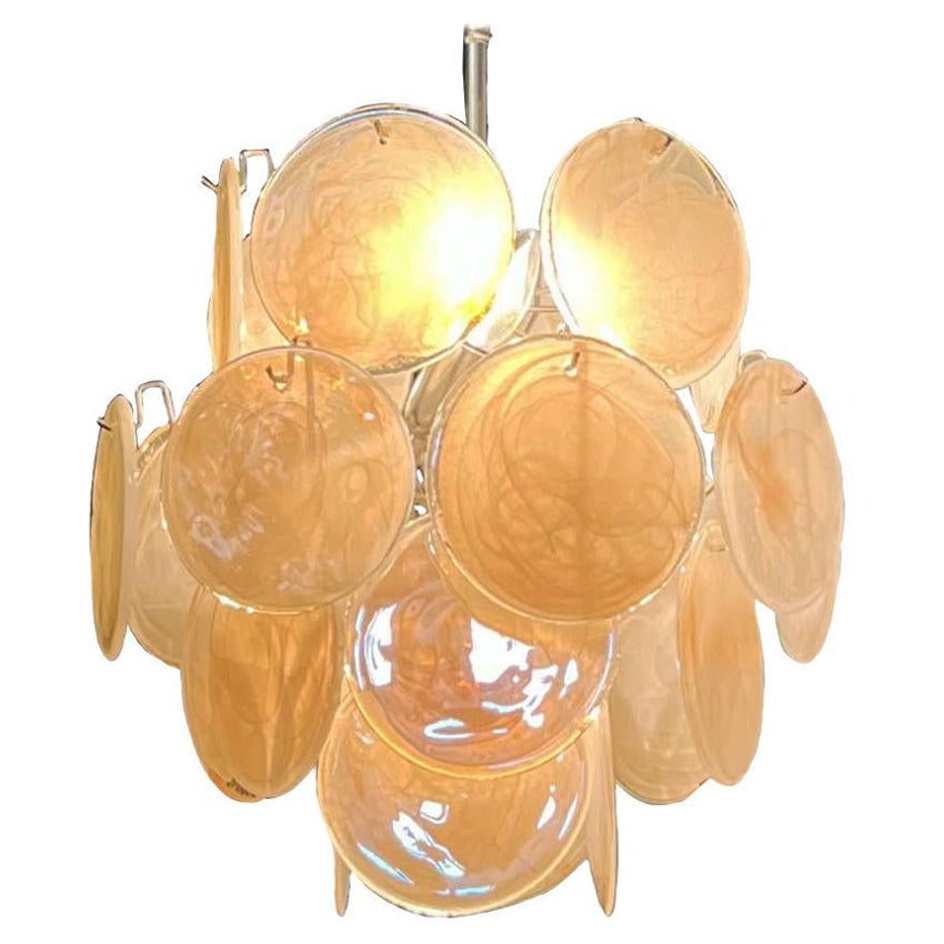 1970s Vintage Italian Murano Chandelier, 24 Gold Disks For Sale