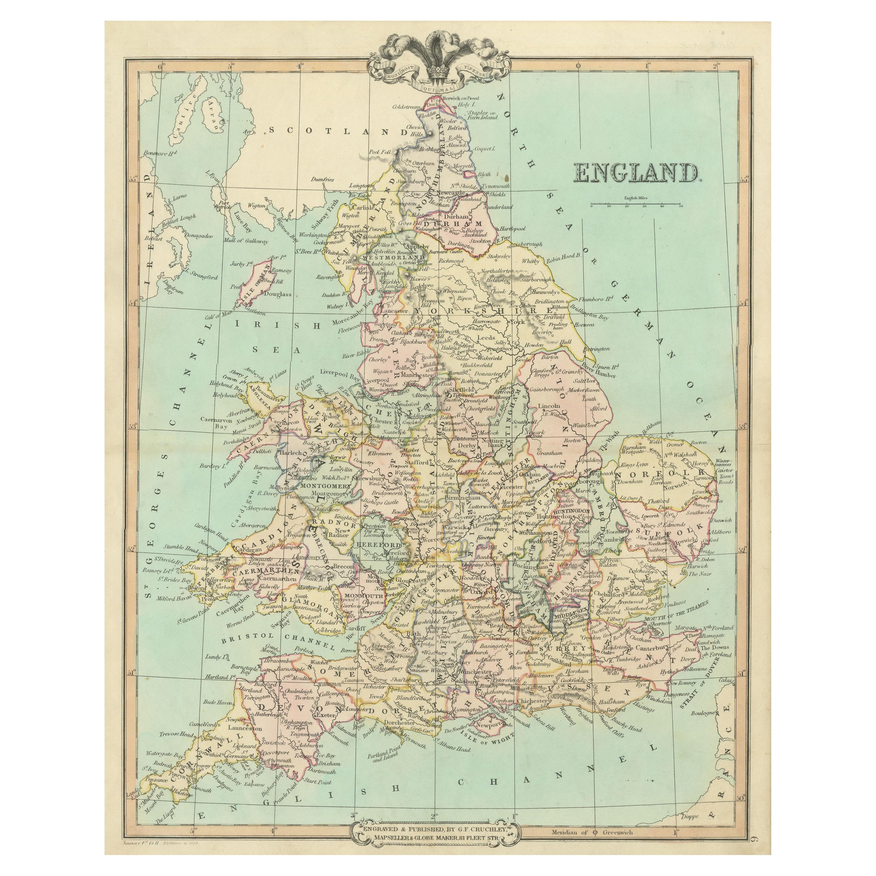 Antique Map of England and Wales, Also Including the Isle of Man For Sale