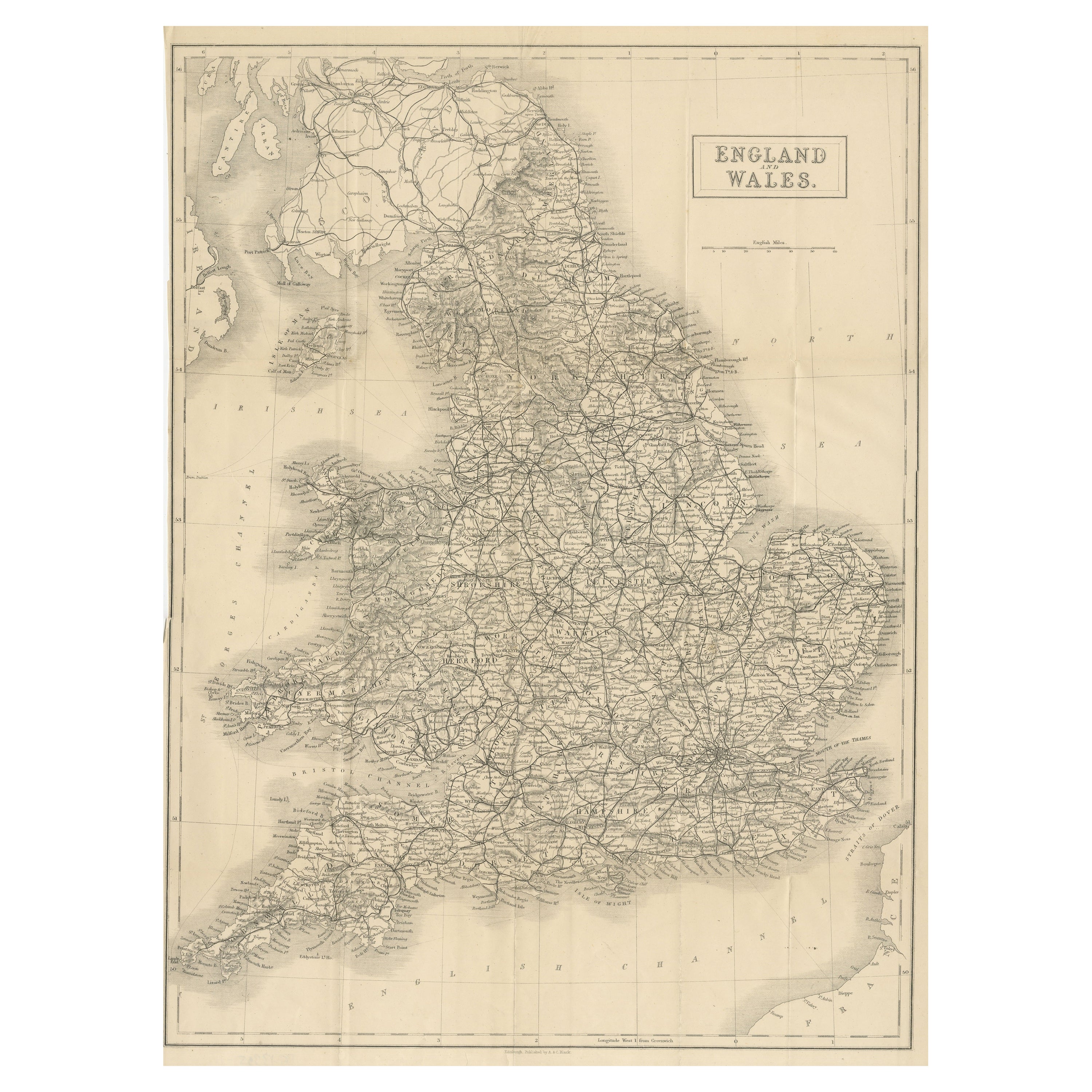 Carte pliante ancienne d'Angleterre et de Pays de Galles en vente