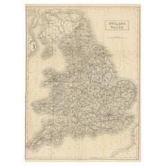 Carte pliante ancienne d'Angleterre et de Pays de Galles