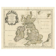 Antique Map of England, Scotland and Ireland with Original Hand Coloring, 1677