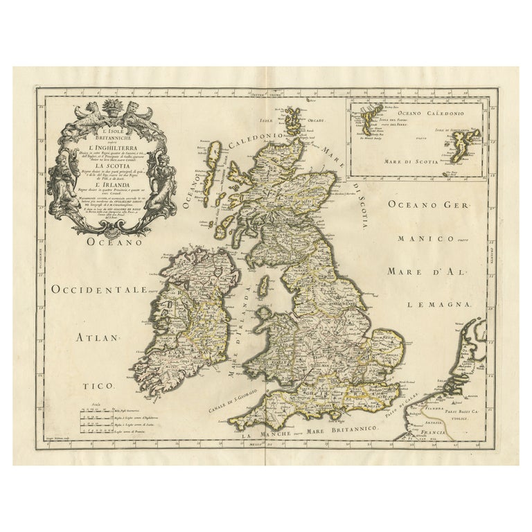 Antique Map of England, Scotland and Ireland with Original Hand ...