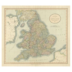 Große antike Karte von England, handkoloriert von Gläsern