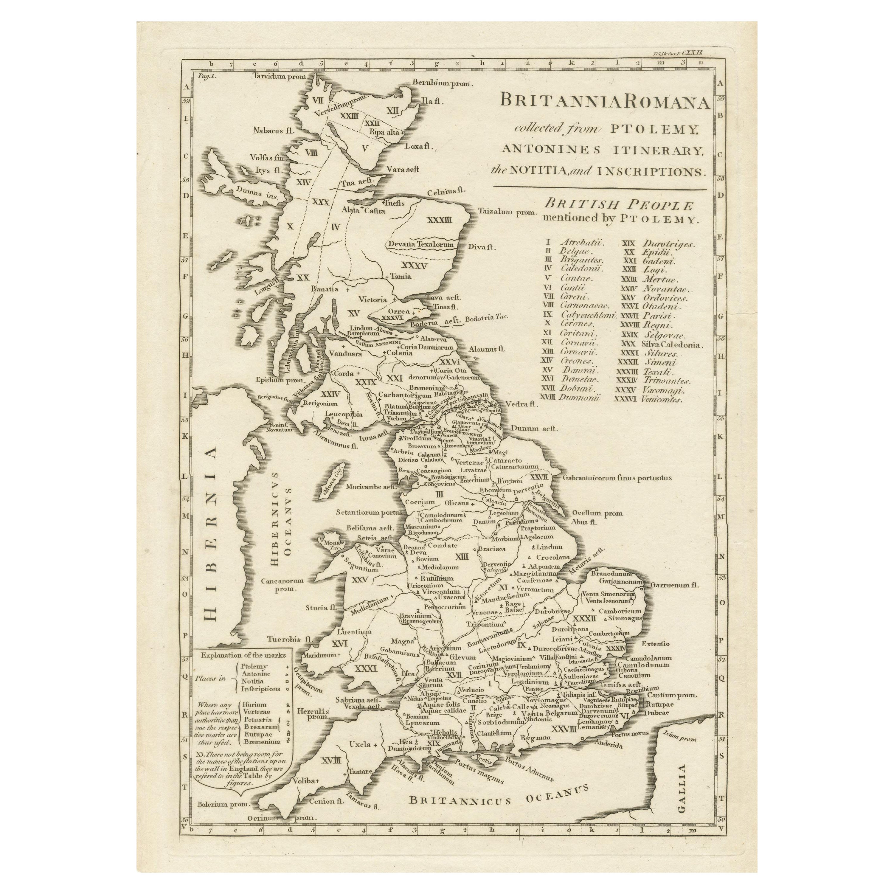 Antike Karte von Großbritannien in der römischen Times im Angebot