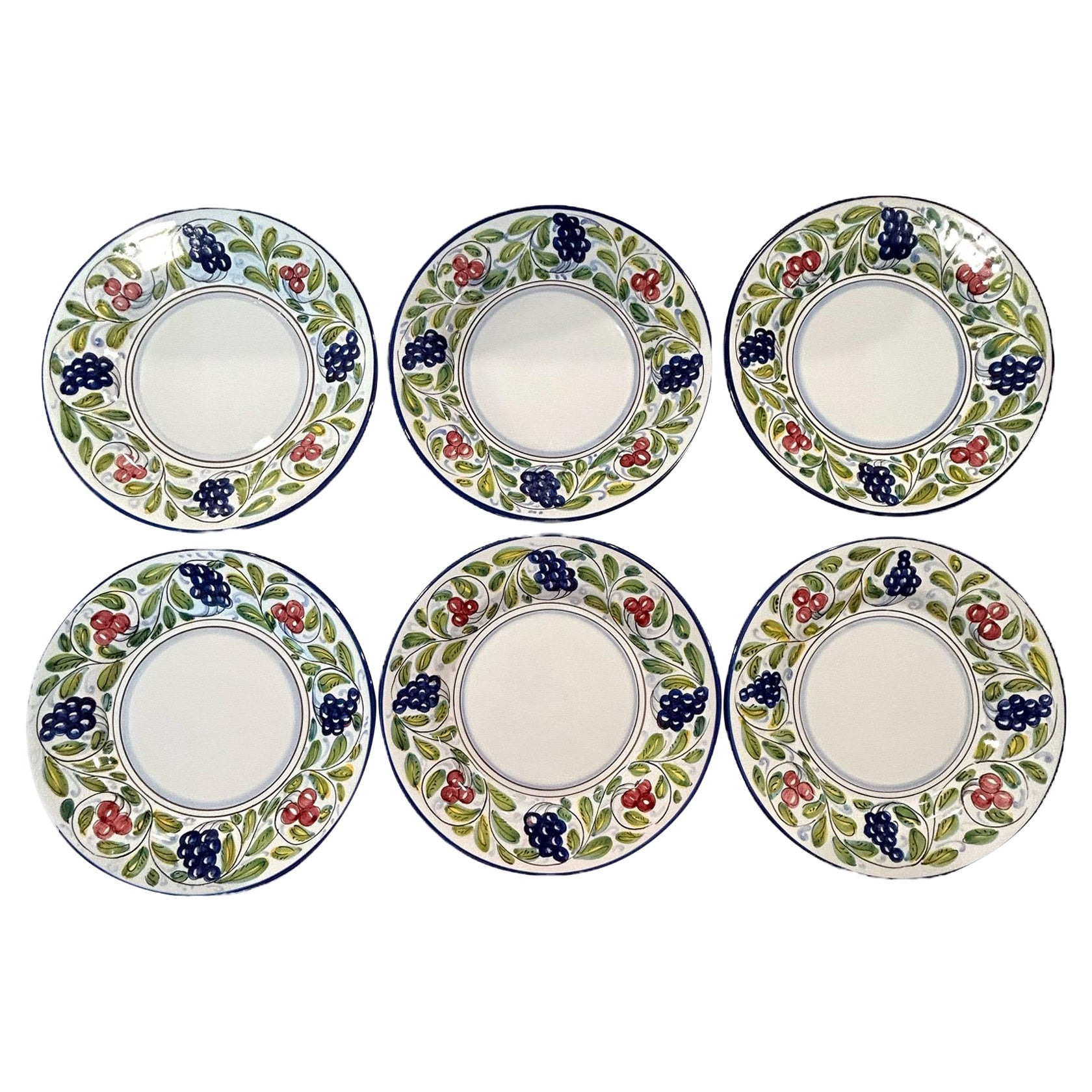 Vintage Deruta “Frutta” Design W/Grapes & Cherry Salad/Dessert Plates 'Set of 6' For Sale