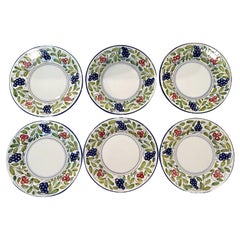 Retro Deruta “Frutta” Design W/Grapes & Cherry Salad/Dessert Plates 'Set of 6'