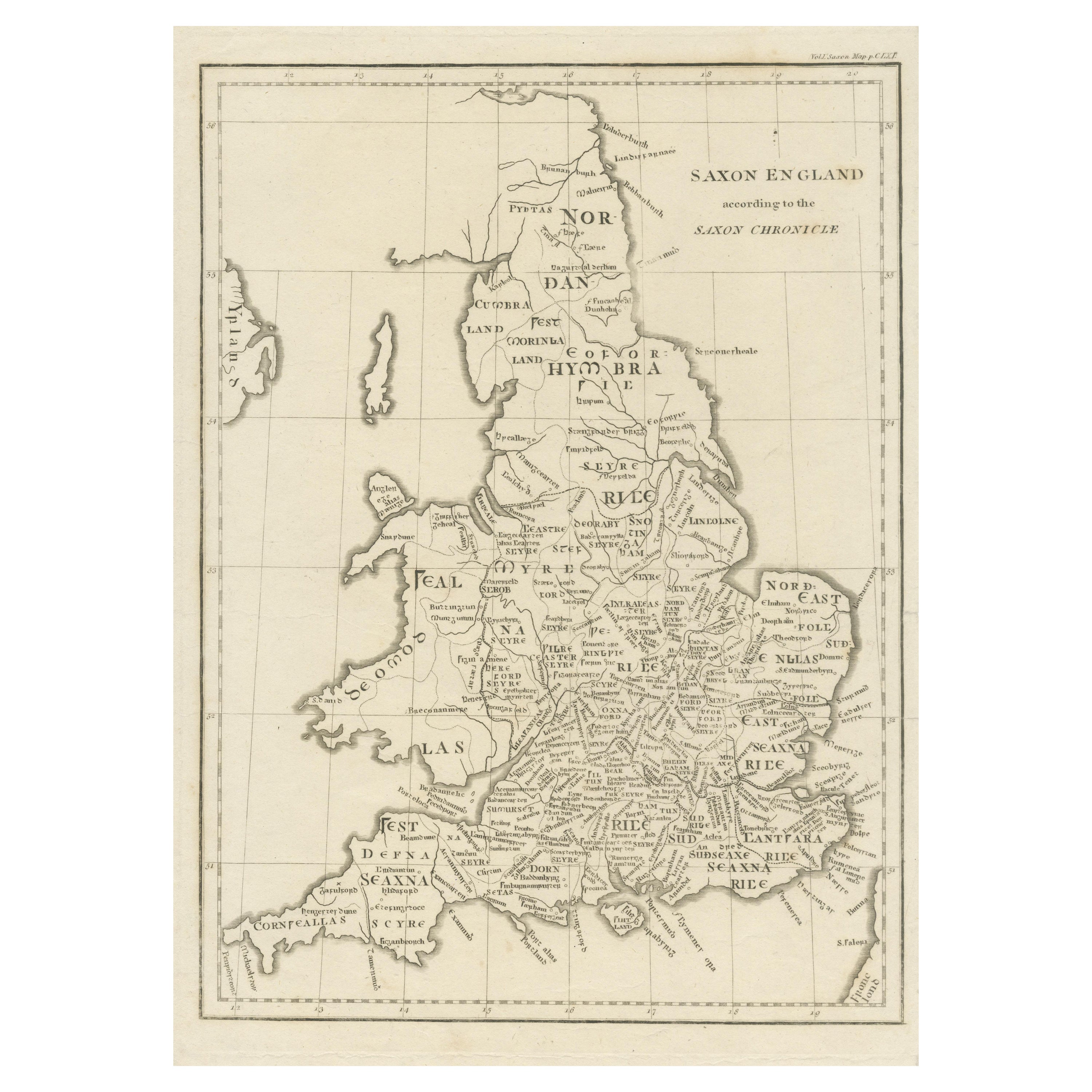 Antique Map of Saxon England according to the Anglo-Saxon Chronicle For Sale