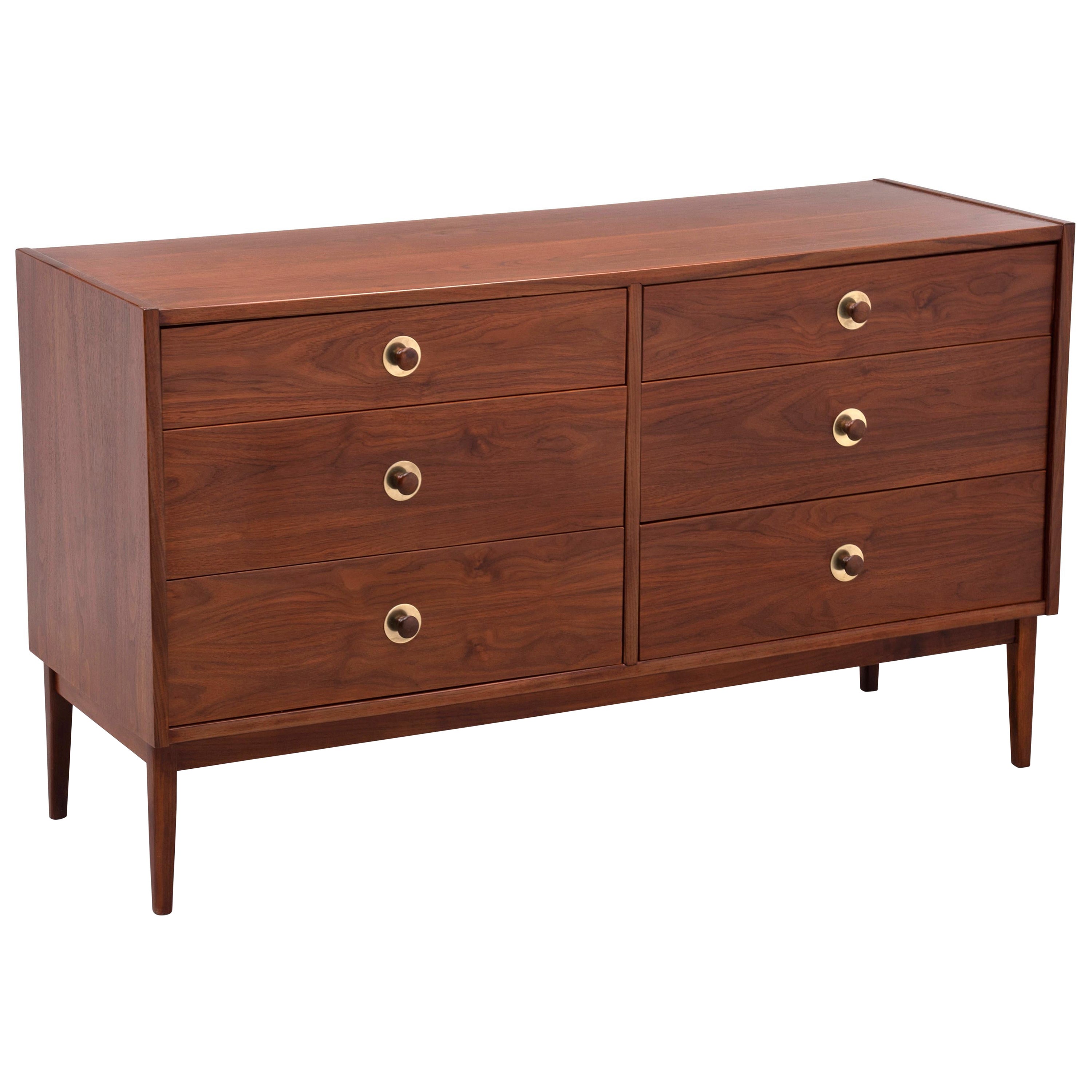 Jack Cartwright Founders Furniture Walnut Brass Mid-Century Modern Dresser For Sale
