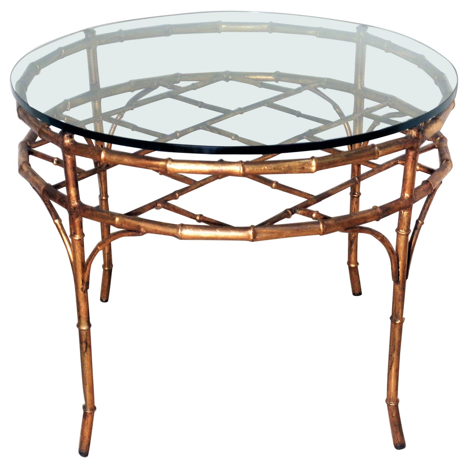 Italian Gilt Metal Faux Bamboo Table, Circa 1960 For Sale