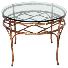 Used Italian Gilt Metal Faux Bamboo Table, Circa 1960