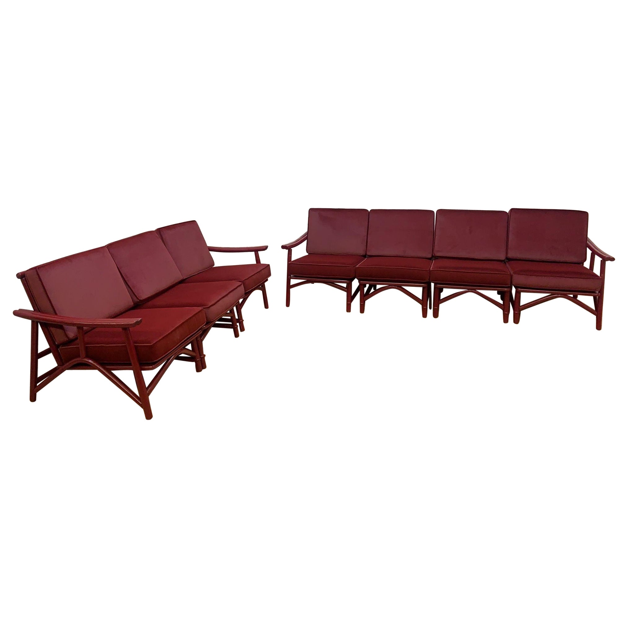 Vintage Midcentury Asian Style 7 Piece Modular Sectional Sofa Set by John Wiser For Sale