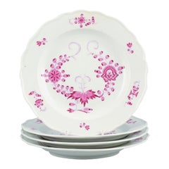 Meissen, Pink Indian, Set of Four Porcelain Plates. Approx. 1900