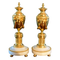 Lovely Pair of Antique French Louis XVI Style Gilt Bronze Cassolettes
