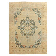 Outstanding Antique Tabriz Hadji Jalili Workshop Rug in Butterscotch and Teal