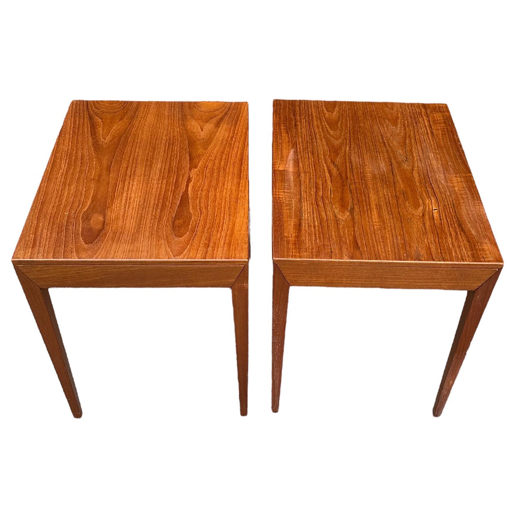 Pair Severin Hansen Jr for Haslev End Tables/Nightstands with Single Drawer