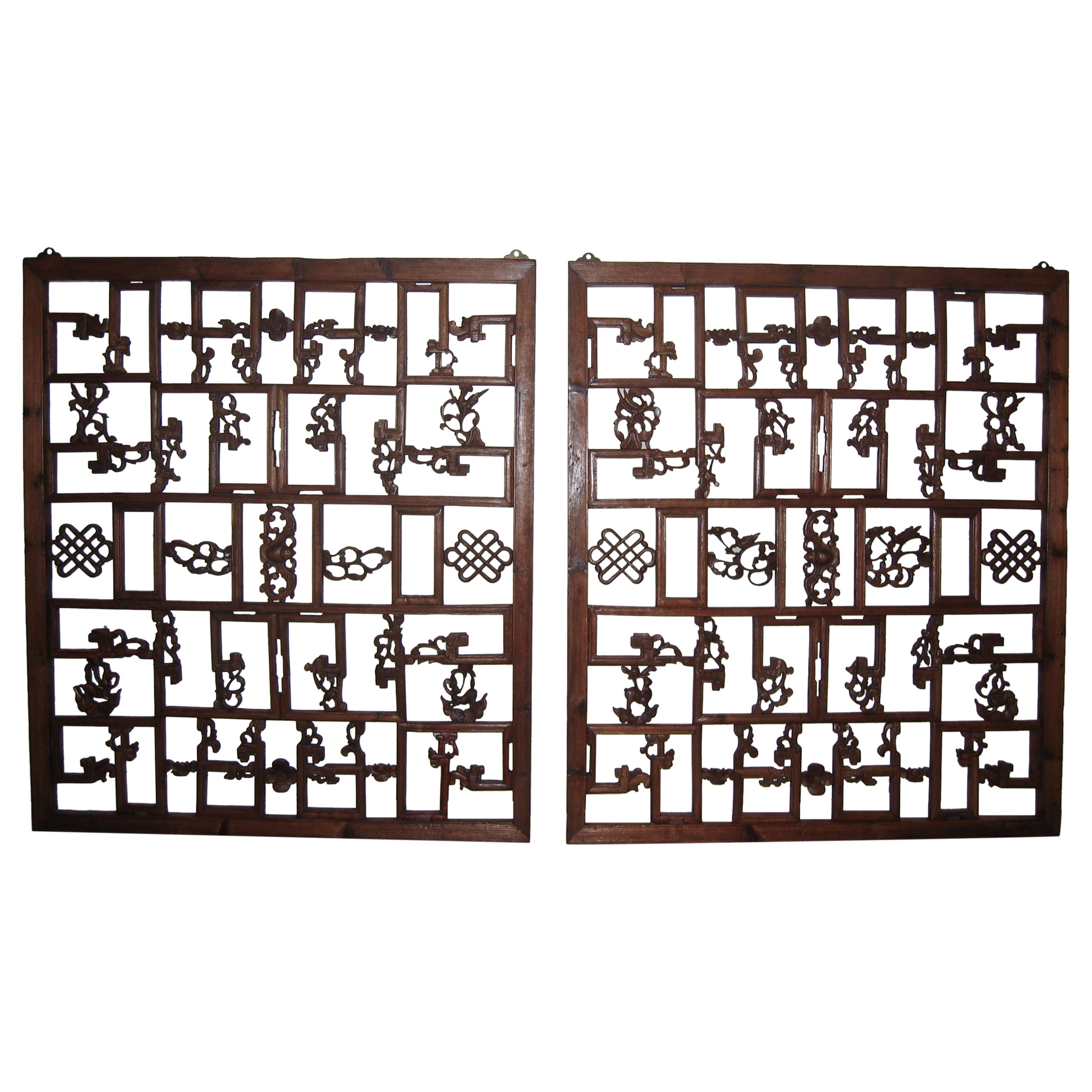 Pair of Intricately Carved Window Screens - 19th Century For Sale
