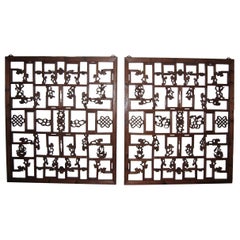 Antique Pair of Intricately Carved Window Screens - 19th Century