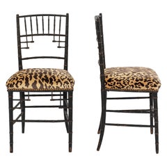 Pair 19th Century Aesthetic Bamboo Style Leopardo Silk Velvet Chairs