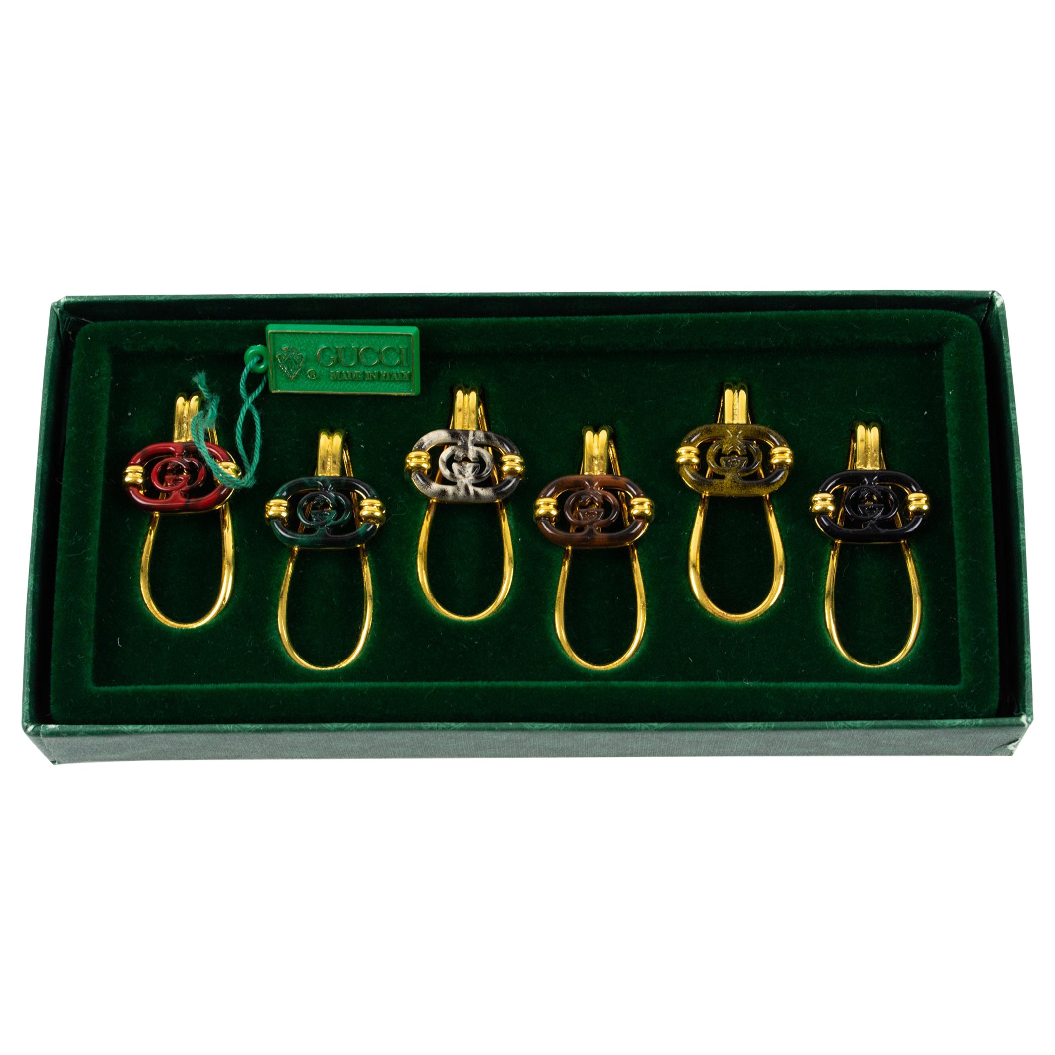 Gucci Barware Gold Plated and Enamel Cocktail Glass Makers Set in Box, 1980s