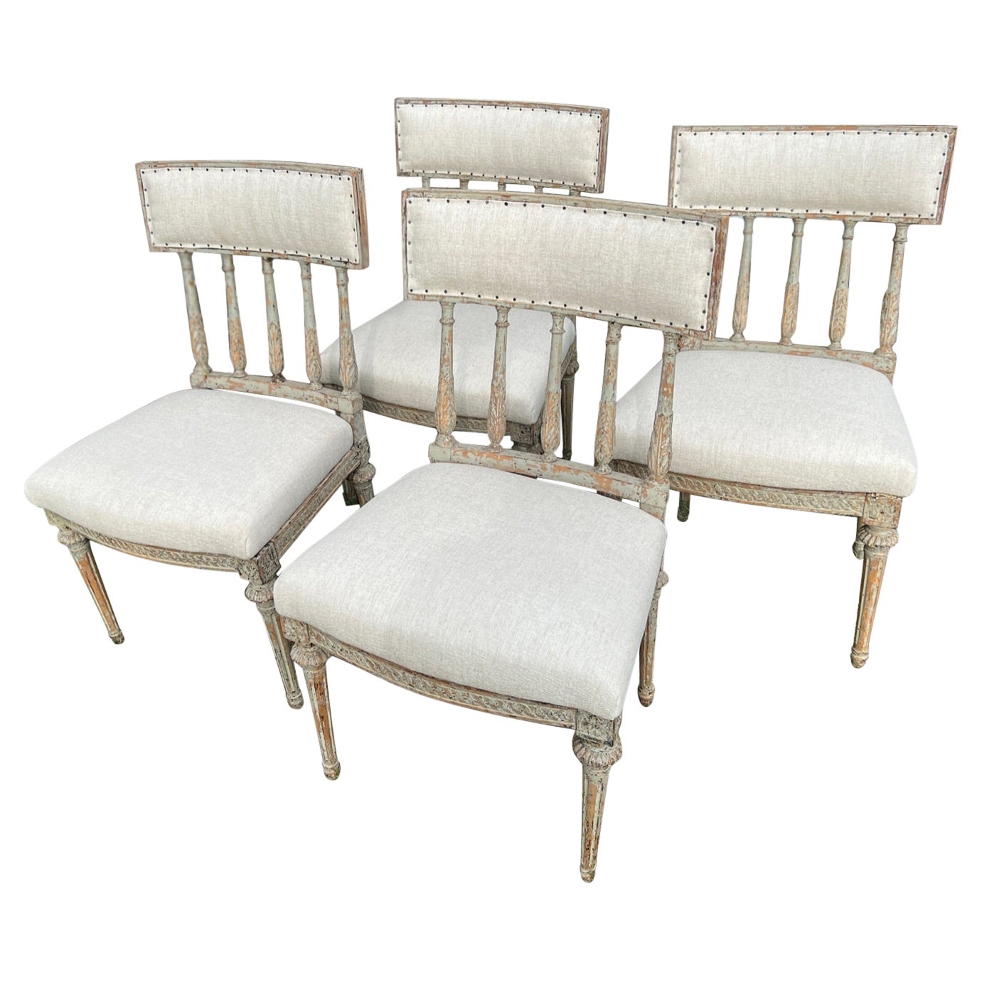 18th Century Big Swedish Rococo Reeded Dining Chairs in New Upholstery For Sale