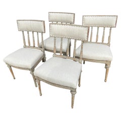 18th Century Big Swedish Rococo Reeded Dining Chairs in New Upholstery
