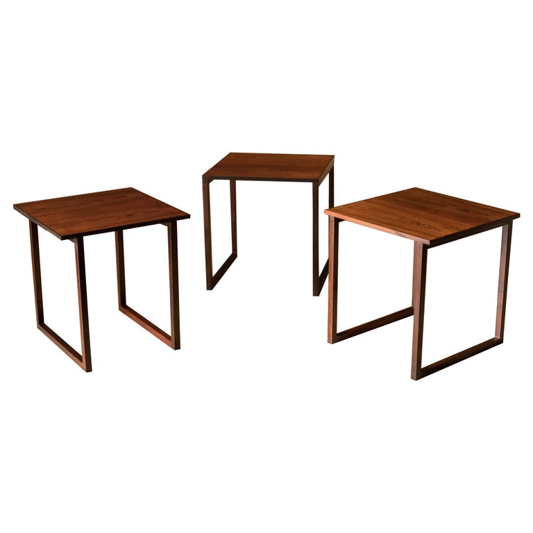 Vintage Rosewood Kai Kristiansen Nesting Cube End Tables For Sale at