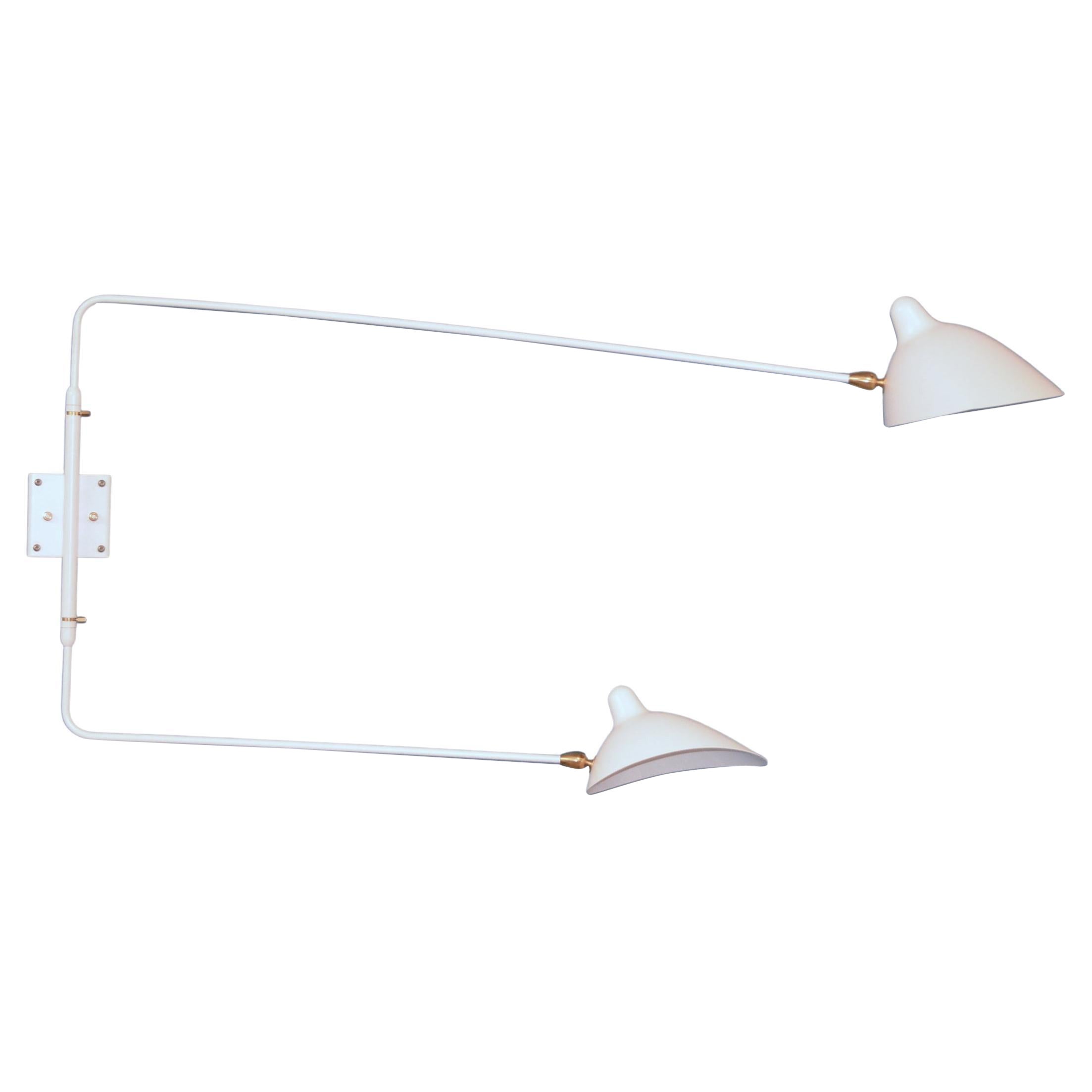 Serge Mouille - Rotating Sconce with 2 Arms in White For Sale