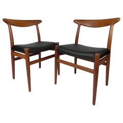 Vintage Set of Four Hans Wegner Dining Chairs CM Madsen W2 Teak & Leather Cacti Vegan