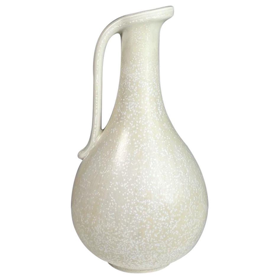 Gunnar Nylund Stoneware Pitcher Vase White Mimosa Glaze Rörstrand Sweden 1950s For Sale