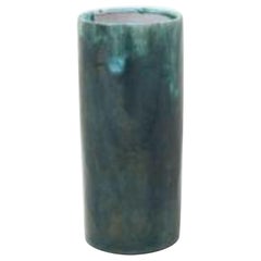 Cylindrical Green Glazed Ceramic Studio Vase, Biot, France, c. 1950