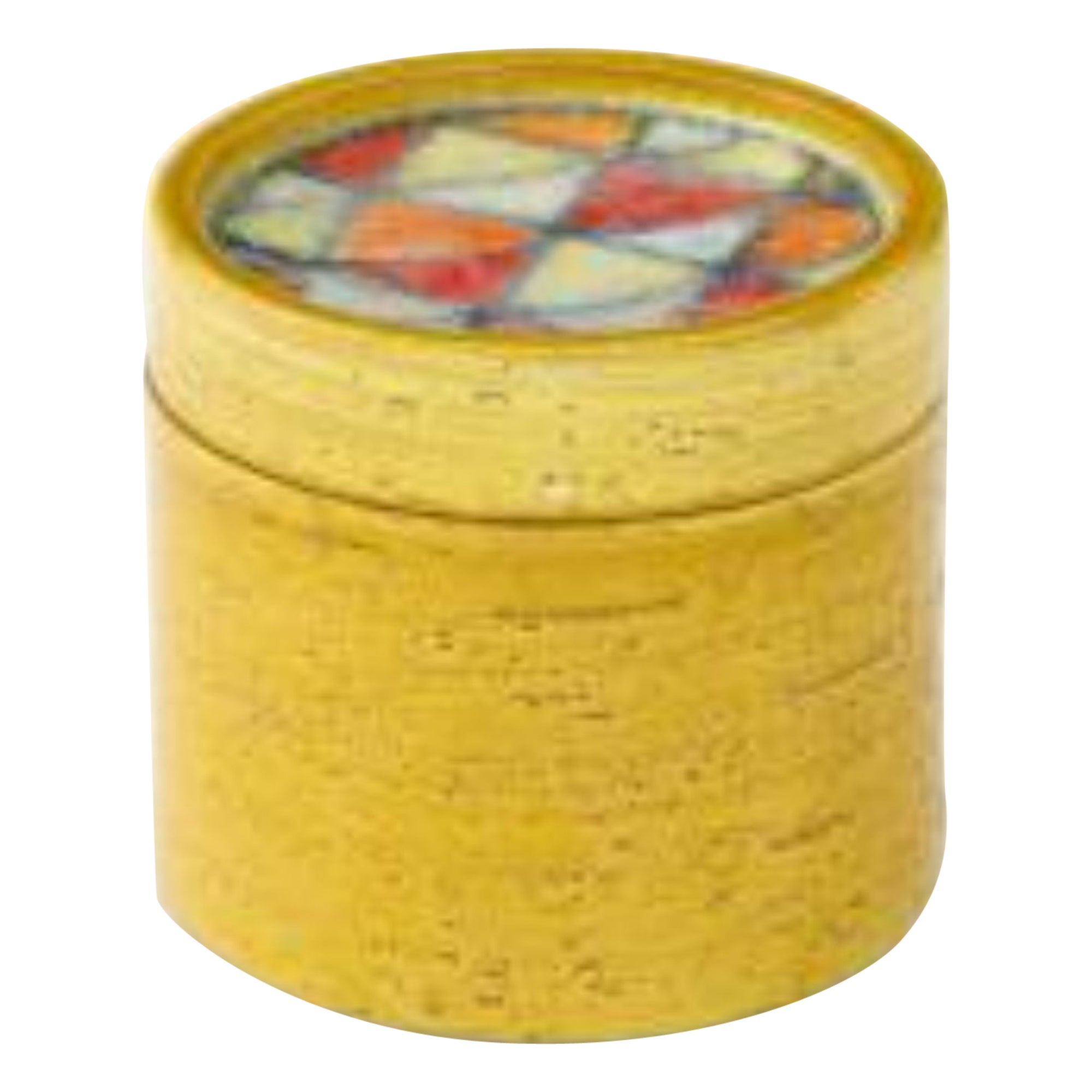 Boîte à couvercle Bitossi en céramique émaillée avec mosaïque de verre fondu, vers les années 1960
